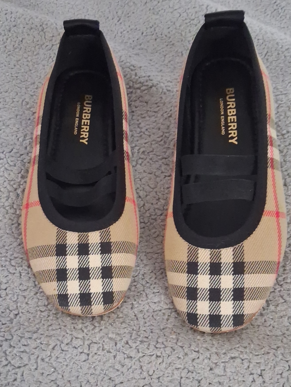 Burberry Beige Nova Check Ballet Flats with Black Trim